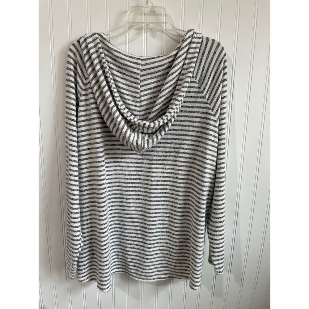 Lucky Brand Womens Striped Hooded Pullover V-Neck Lightweight Sweater Grey Large - Picture 9 of 10